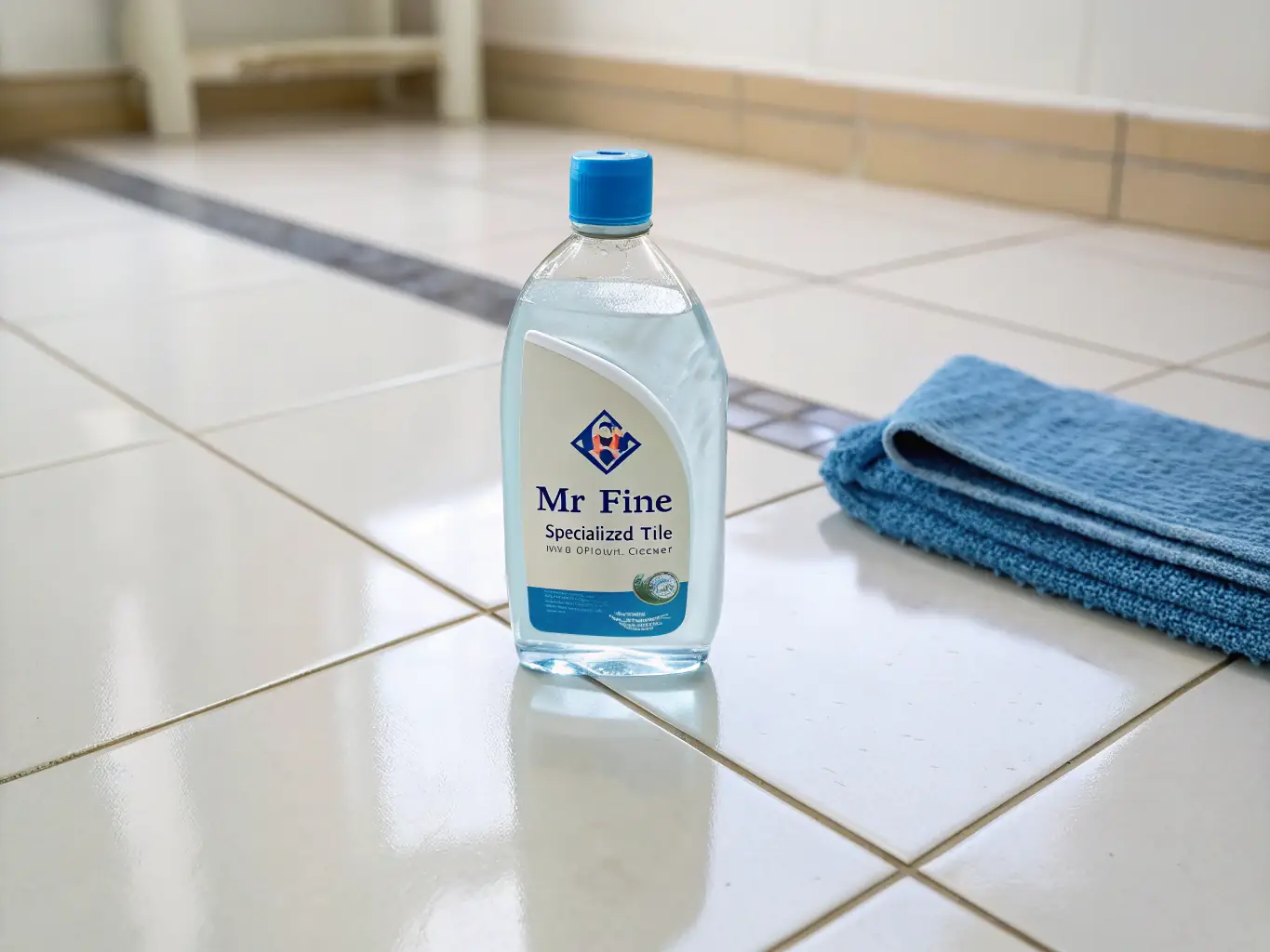 A sparkling clean tiled floor with visibly bright grout lines, demonstrating the effectiveness of Leo's Tile & Grout Cleaning service. The image should convey a sense of hygiene and renewed surfaces.